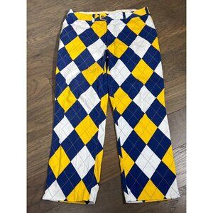 LOUDMOUTH Men's Blue Yellow and White Argyle Print Golf Pants 36x30 EUC